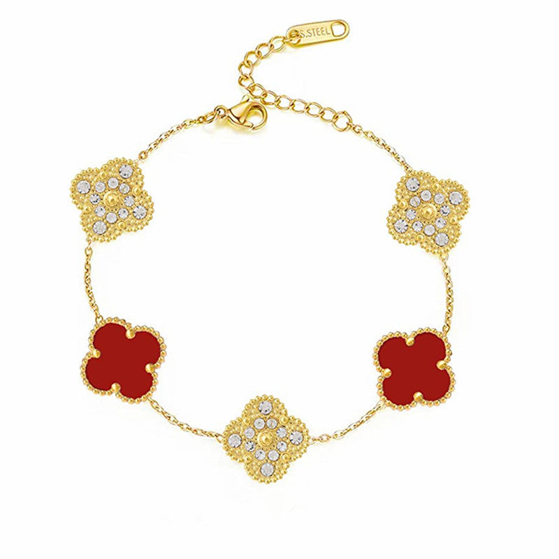 DELUXE FOUR-LEAF CLOVER BRACELET | RUBY